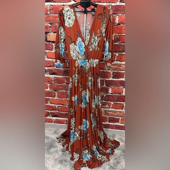 Buru Dresses & Skirts - BURU DRESS WOMENS SIZE L TALL LONG BROWN BLUE FLORAL BOHEMIAN CHIC SOFT MAXI